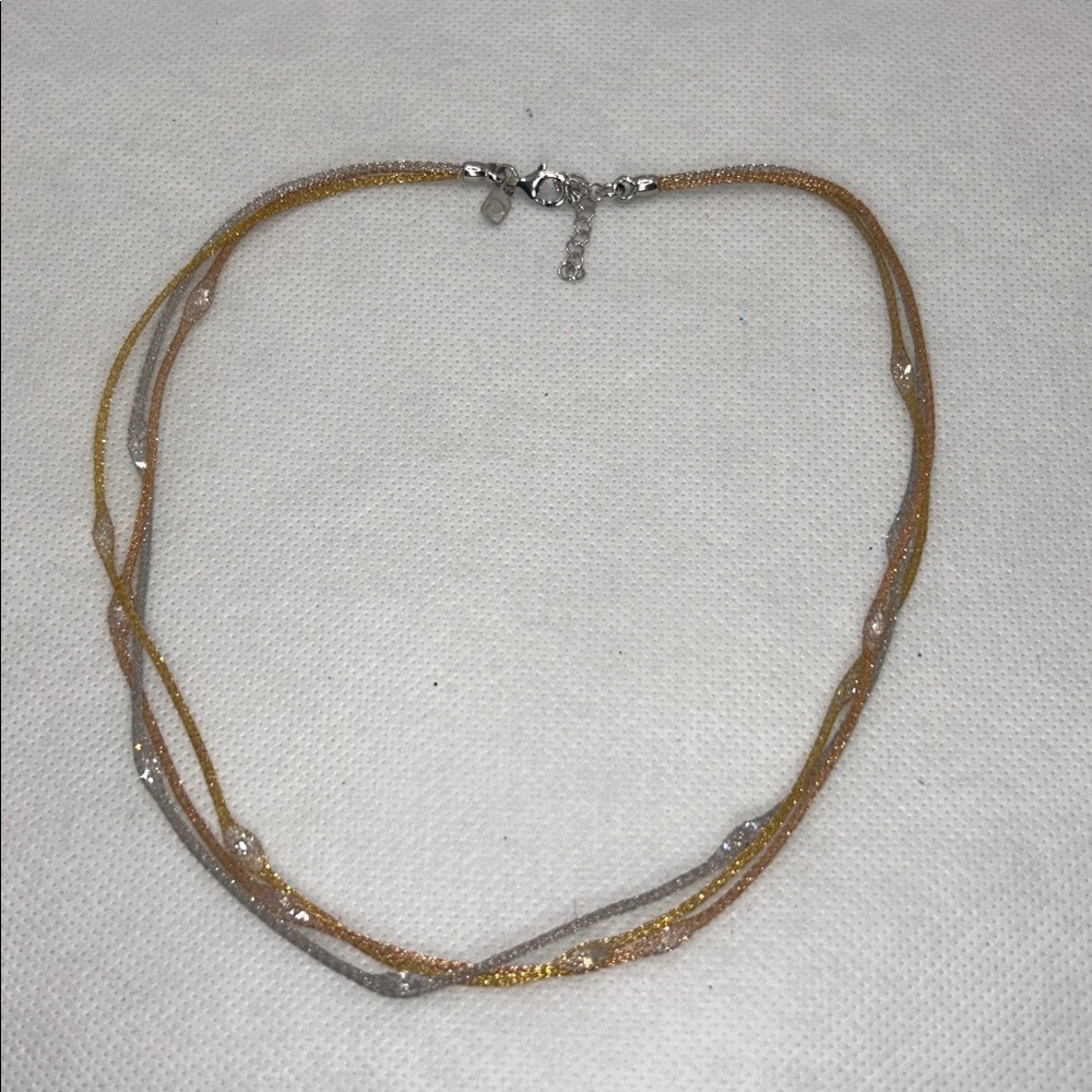 NWOT Tri Color Gold Plated Sterling Silver Italian Made Designer Necklace